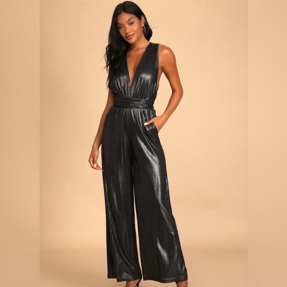 NWOT: Endlessly Stunning Metallic Gunmetal Convertible Jumpsuit.